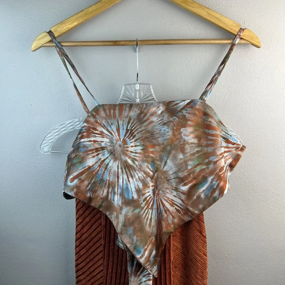 Free People Flared Pull On XS Ribbed Velvet Bell Bottom bronze Orange Bonus Top